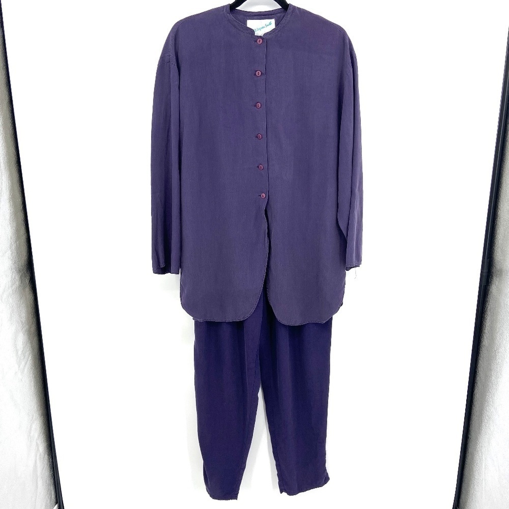 EIGHT DEGREES SOUTH Vintage 100% Silk Button Top Stretch Waist Pants Suit Set